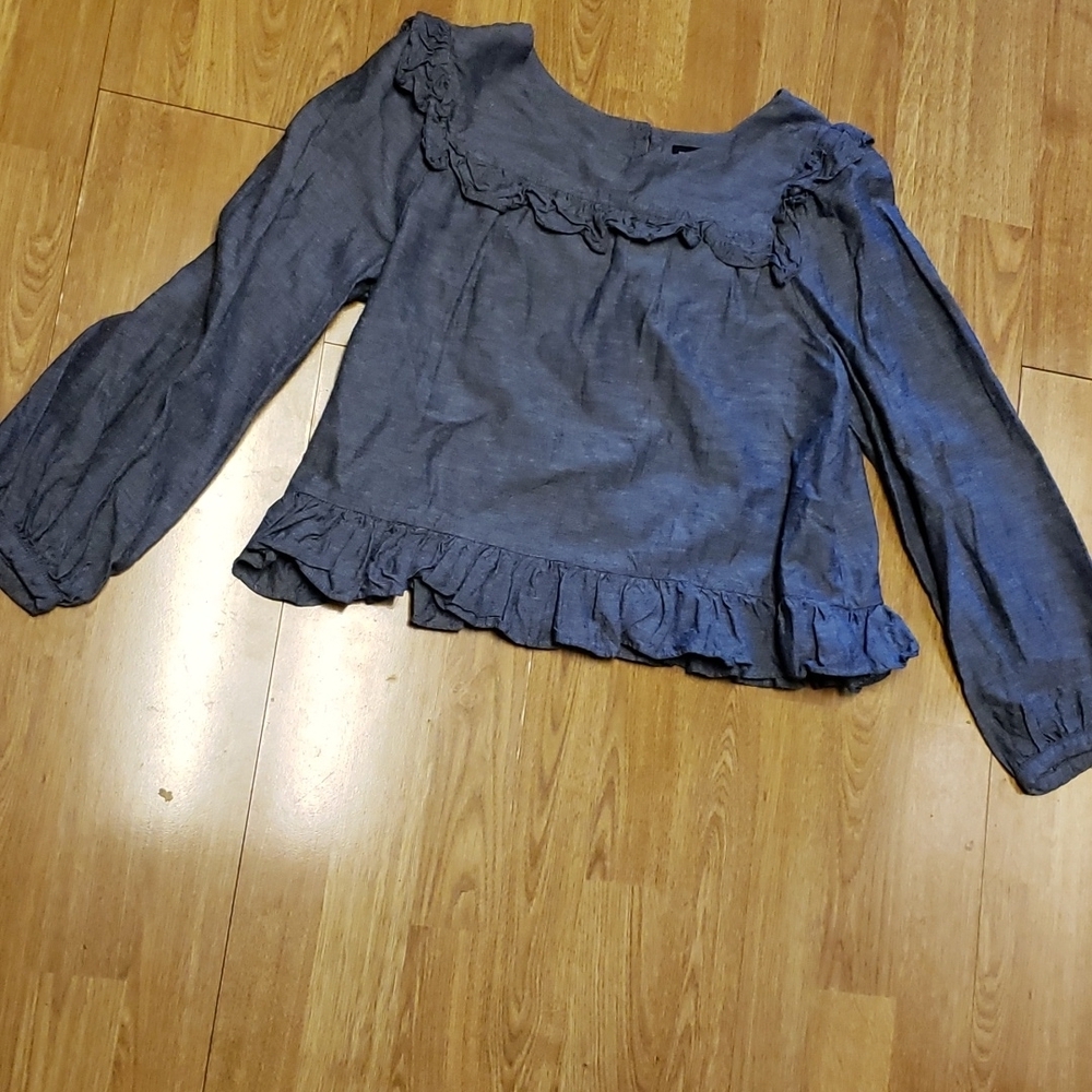 Jill Stuart chambray cottagecore ruffle top L